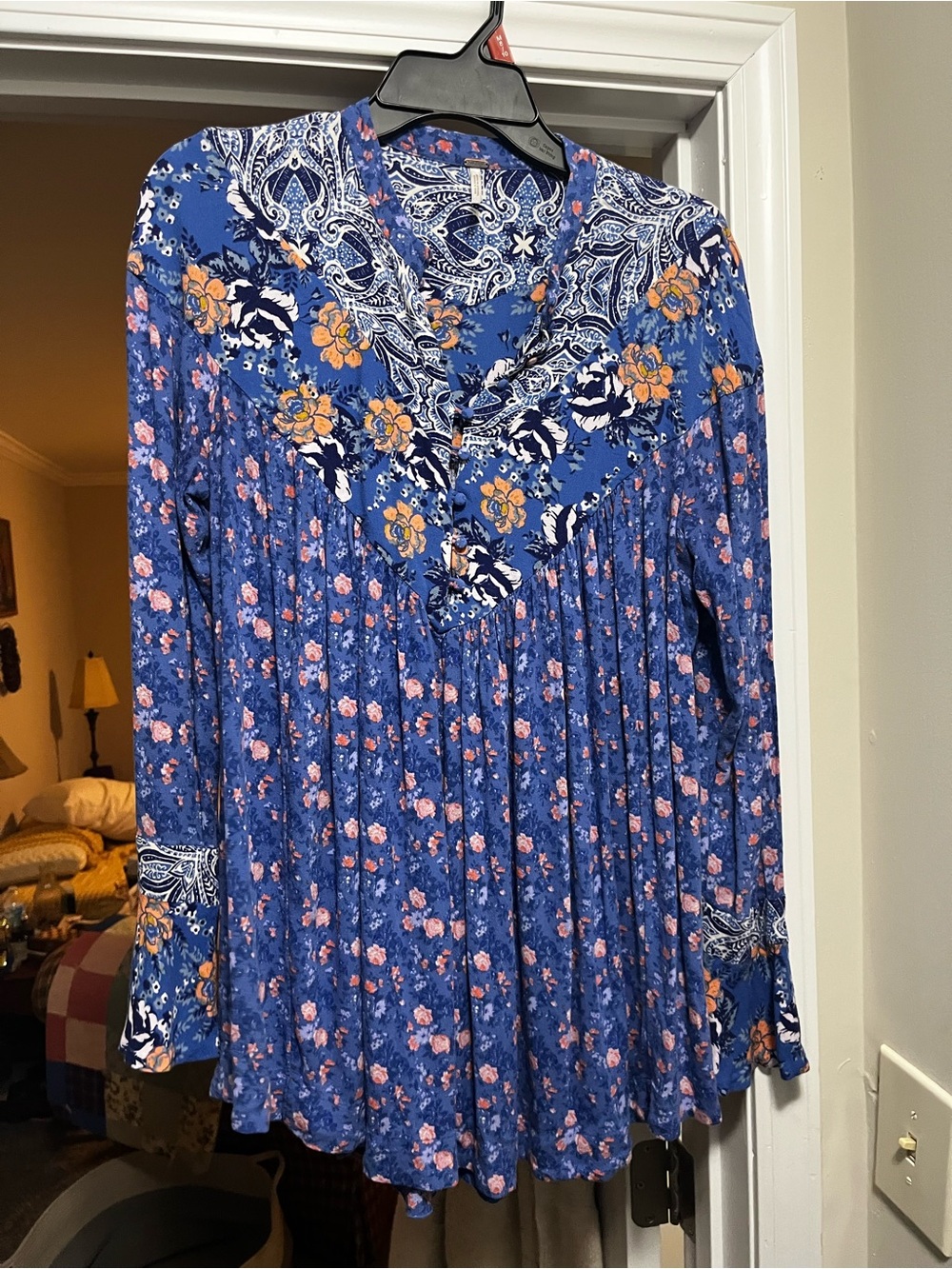 Free People Blue Floral Paisley-Trim Tunic